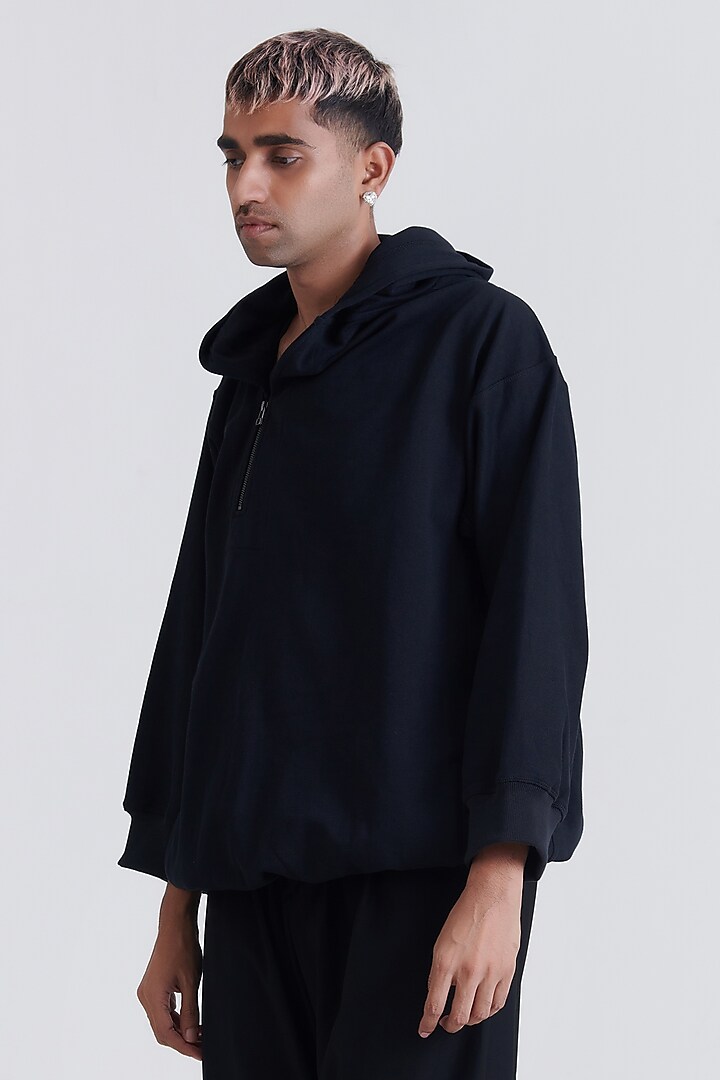 Black Cotton Embroidered Hoodie by No Grey Area