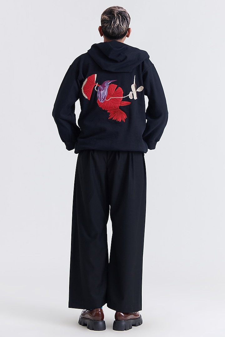 Black Cotton Embroidered Hoodie by No Grey Area at Pernia's Pop Up Shop