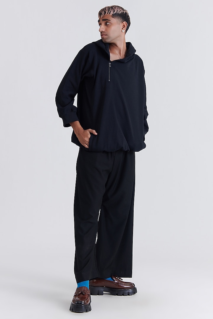 Black Cotton Embroidered Hoodie by No Grey Area at Pernia's Pop Up Shop