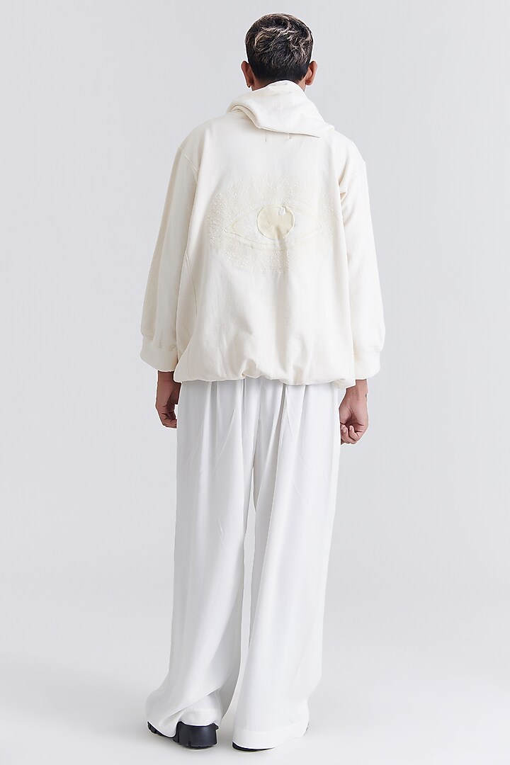 Off-White Cotton Embroidered Hoodie by No Grey Area at Pernia's Pop Up Shop
