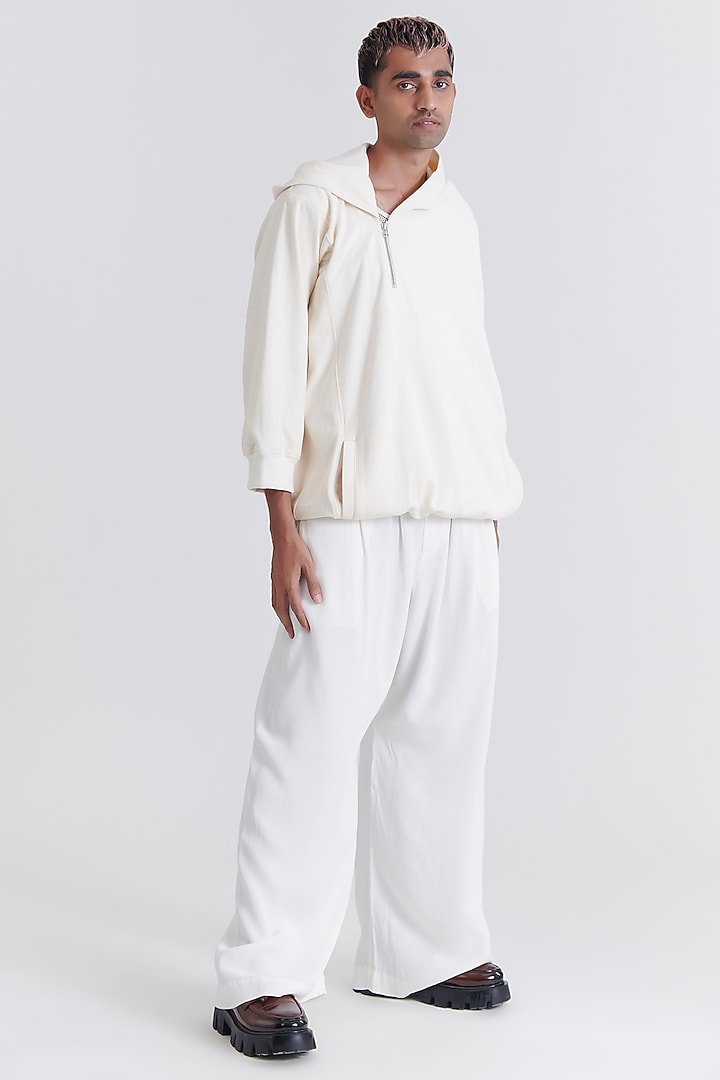 Off-White Cotton Embroidered Hoodie by No Grey Area at Pernia's Pop Up Shop