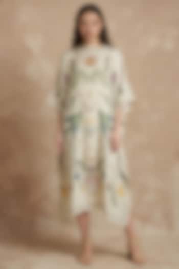 Marshmallow-Colored Silk Twill Printed Kaftan by NO GREY AREA at Pernia's Pop Up Shop