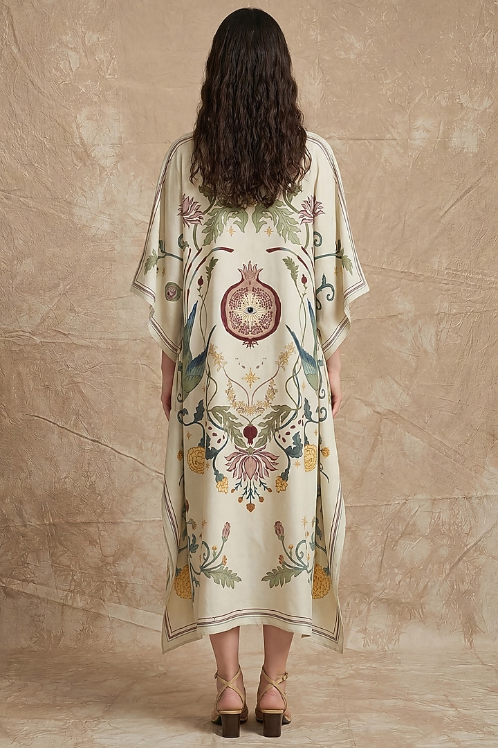 Marshmallow-Colored Silk Twill Printed Kaftan by NO GREY AREA at Pernia's Pop Up Shop
