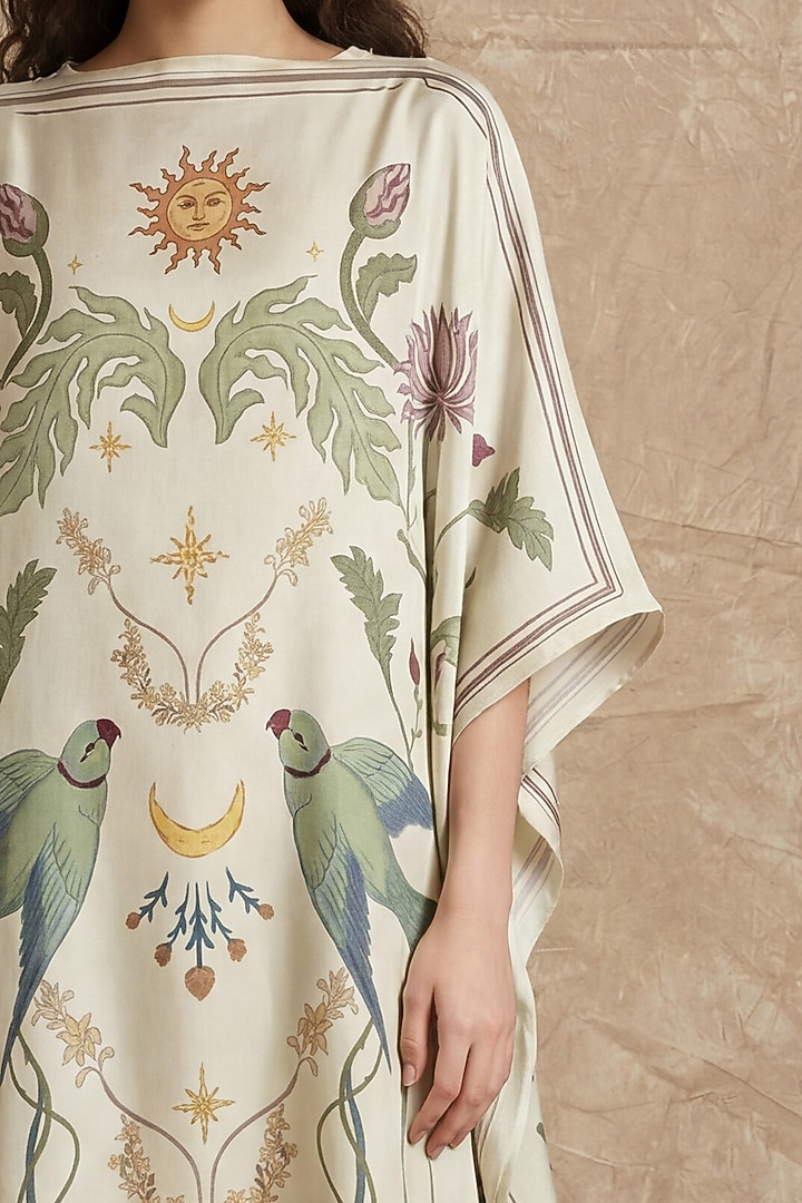 Marshmallow-Colored Silk Twill Printed Kaftan by NO GREY AREA at Pernia's Pop Up Shop