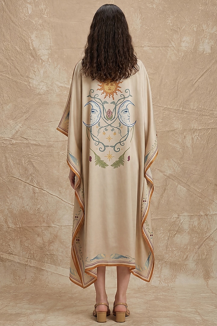 Sea Pearl Silk Twill Bloom Printed Kaftan by NO GREY AREA at Pernia's Pop Up Shop