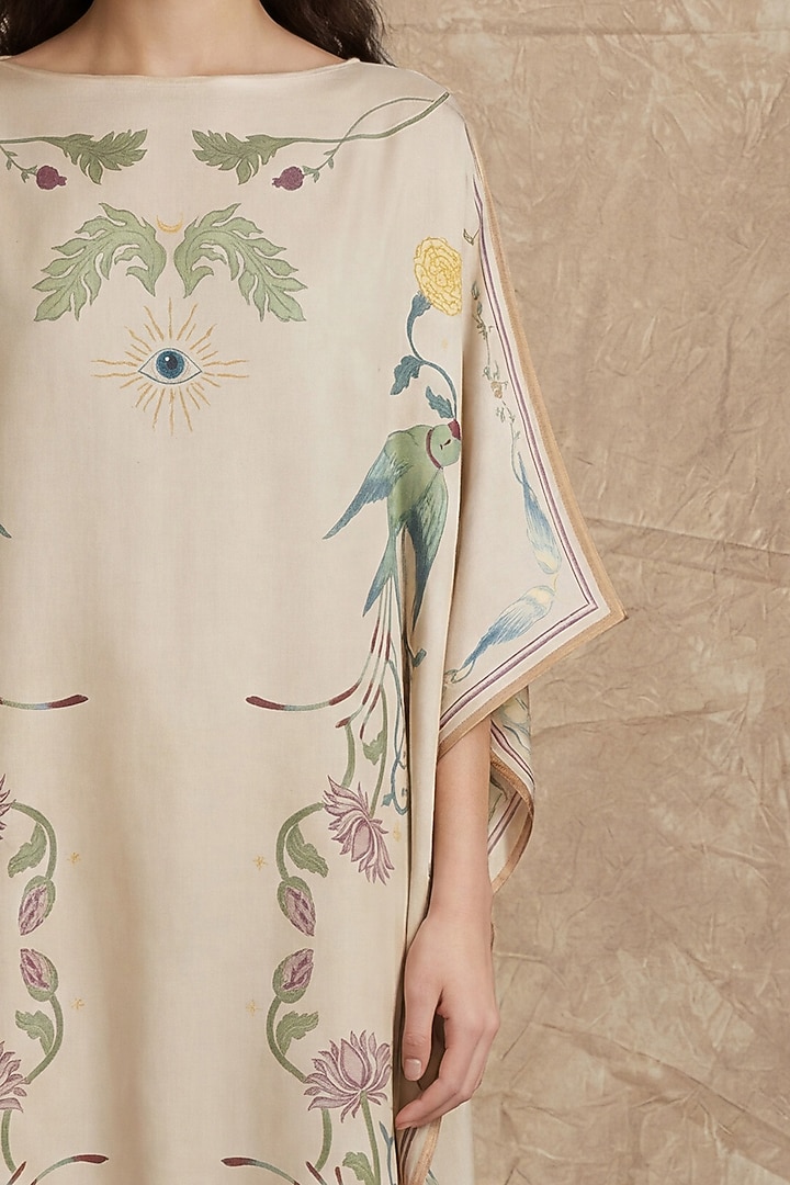 Sea Pearl Silk Twill Bloom Printed Kaftan by NO GREY AREA at Pernia's Pop Up Shop