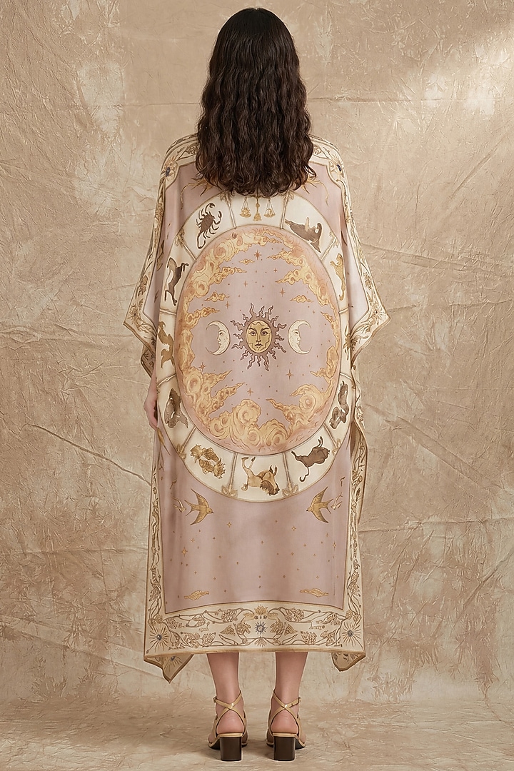 Rose Dust Silk Twill Zodiac Printed Kaftan by NO GREY AREA at Pernia's Pop Up Shop