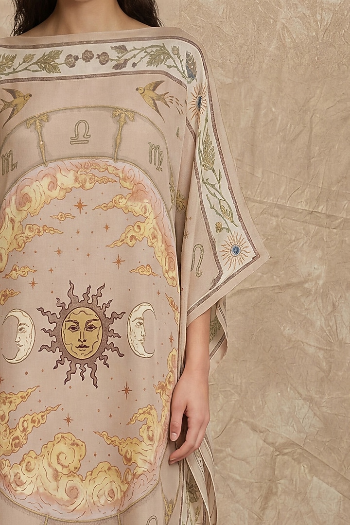 Rose Dust Silk Twill Zodiac Printed Kaftan by NO GREY AREA at Pernia's Pop Up Shop