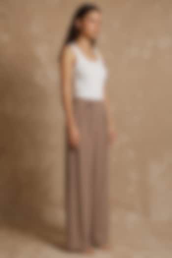 Sand-Colored Silk Twill Wide-Leg Pants by NO GREY AREA at Pernia's Pop Up Shop