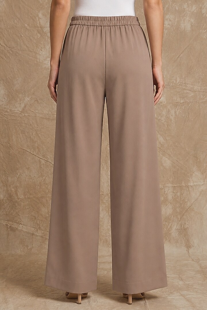 Sand-Colored Silk Twill Wide-Leg Pants by NO GREY AREA at Pernia's Pop Up Shop