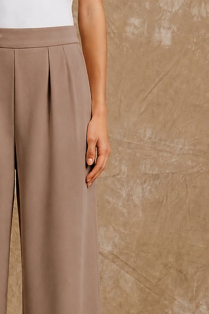 Sand-Colored Silk Twill Wide-Leg Pants by NO GREY AREA at Pernia's Pop Up Shop