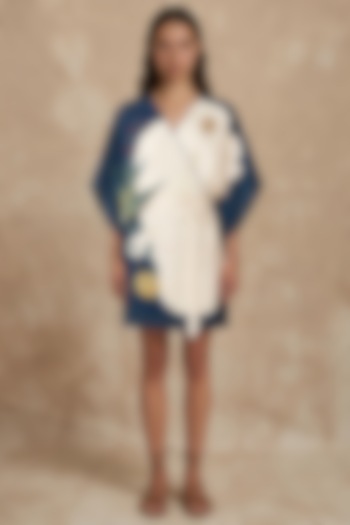 Marshmallow & Midnight Silk Twill Printed Wrap Kaftan by NO GREY AREA at Pernia's Pop Up Shop
