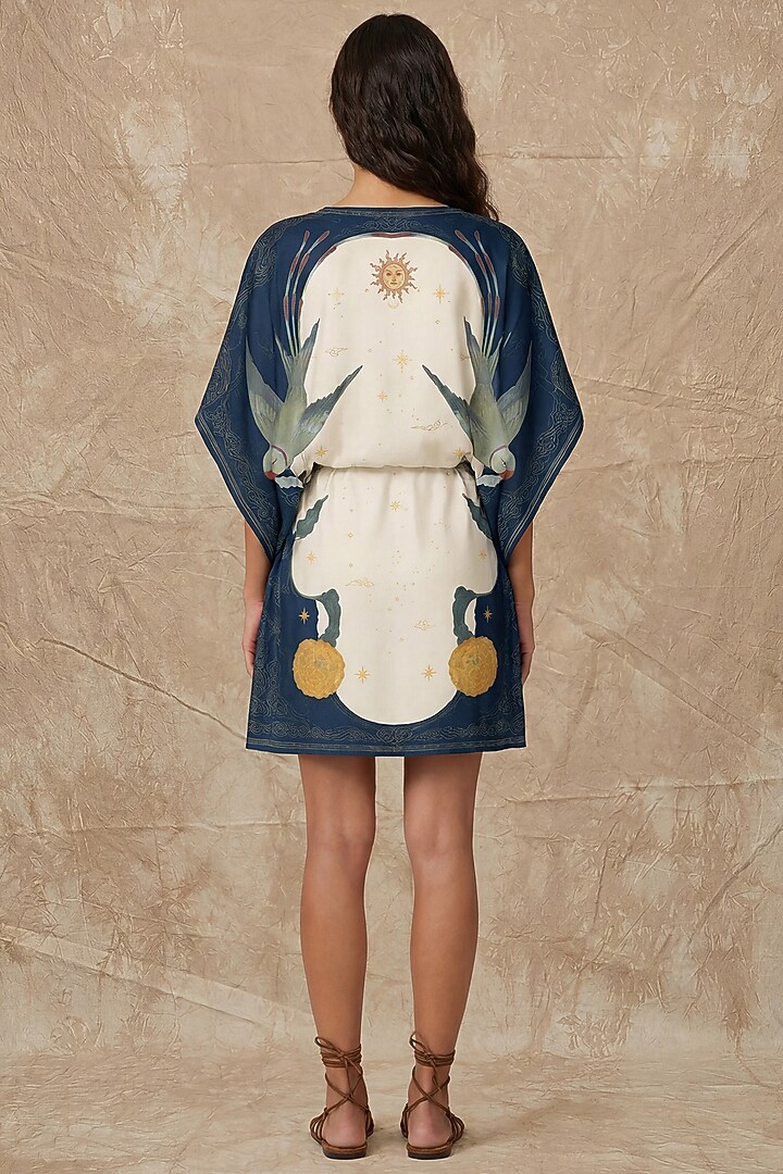 Marshmallow & Midnight Silk Twill Printed Wrap Kaftan by NO GREY AREA at Pernia's Pop Up Shop