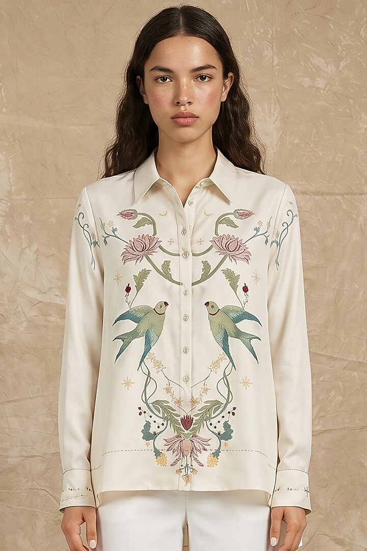 Marshmallow-Colored Modal Seeds Of Paradise Printed Shirt by NO GREY AREA at Pernia's Pop Up Shop
