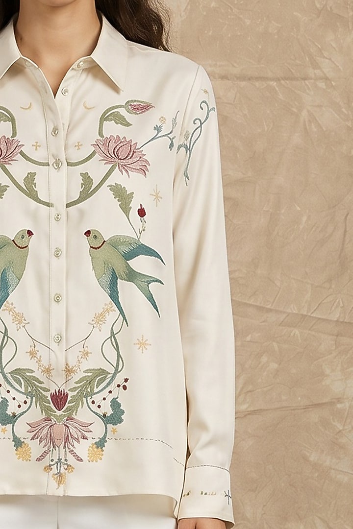 Marshmallow-Colored Modal Seeds Of Paradise Printed Shirt by NO GREY AREA at Pernia's Pop Up Shop