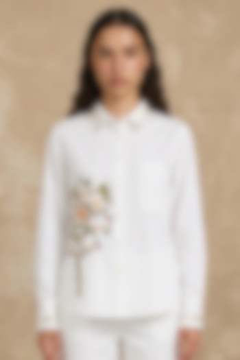 White Cotton Poplin Tree Of Life Printed Boxy Shirt by NO GREY AREA at Pernia's Pop Up Shop