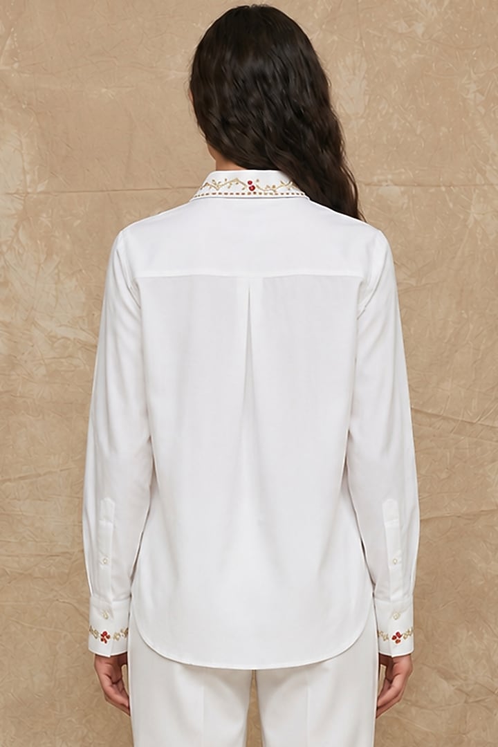 White Cotton Poplin Tree Of Life Printed Boxy Shirt by NO GREY AREA at Pernia's Pop Up Shop