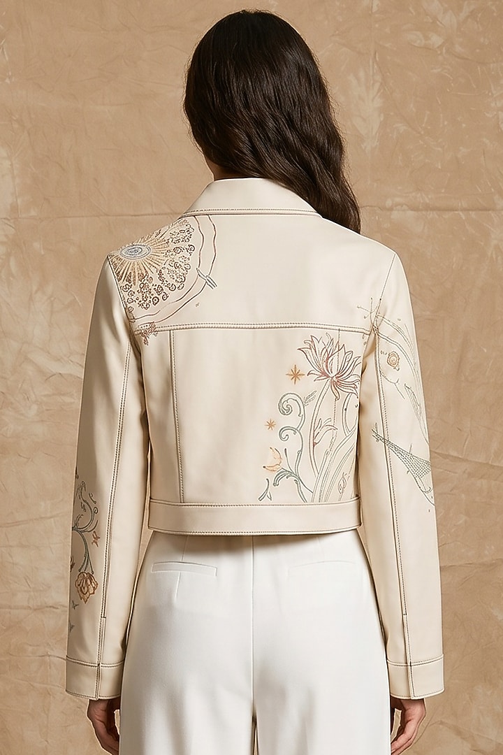 Marshmallow-Colored Cotton Twill Printed Boxy Jacket by NO GREY AREA at Pernia's Pop Up Shop