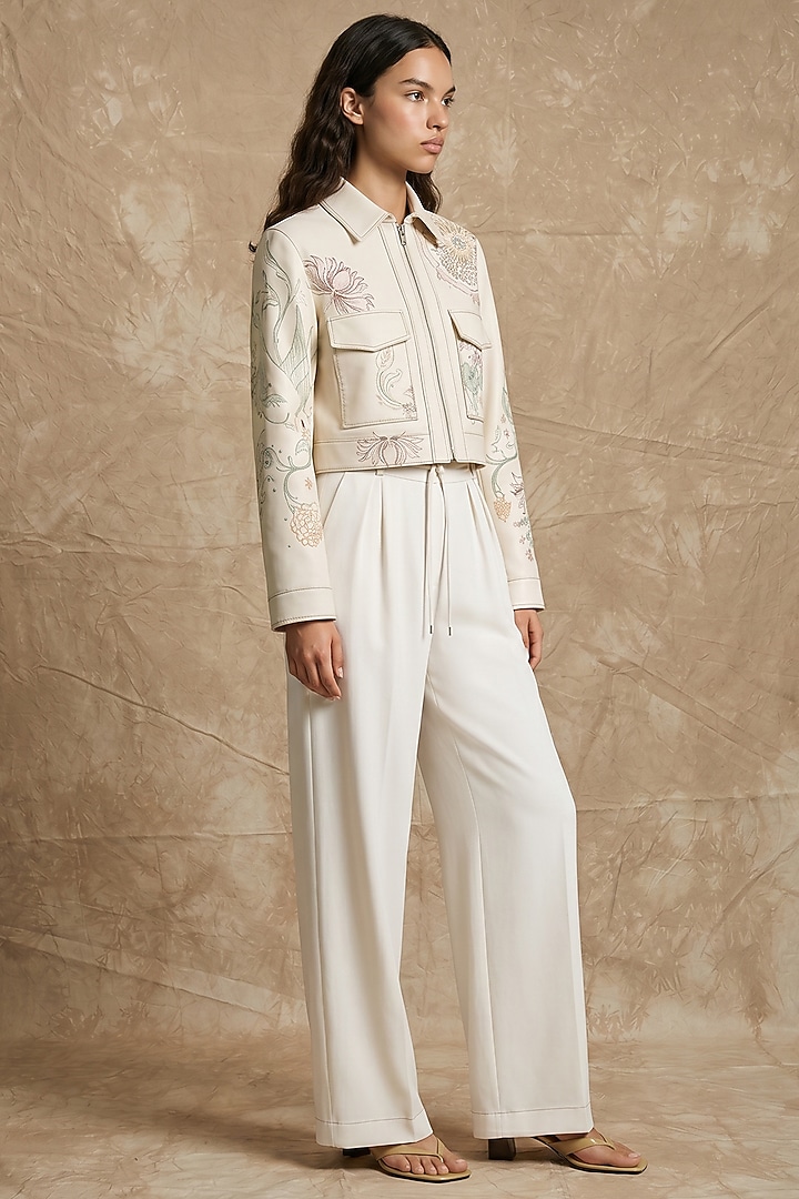 Marshmallow-Colored Cotton Twill Printed Boxy Jacket by NO GREY AREA at Pernia's Pop Up Shop