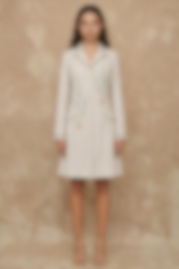 Marshmallow-Colored Cotton Linen Cosmic Bloom Printed Shirt Vacation Dress by NO GREY AREA at Pernia's Pop Up Shop