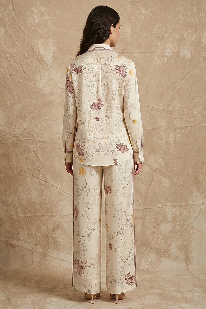Marshmallow-Colored Silk Twill Bloom Printed Co-Ord Set by NO GREY AREA at Pernia's Pop Up Shop