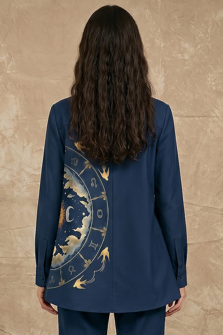 Midnight Blue Modal Zodiac Printed Shirt by NO GREY AREA at Pernia's Pop Up Shop