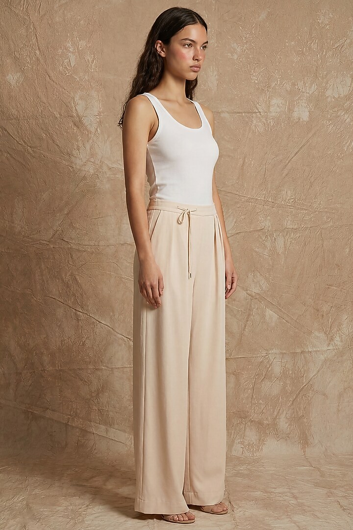Marshmallow-Colored Silk Twill Wide-Leg Pants by NO GREY AREA at Pernia's Pop Up Shop
