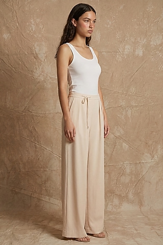 Marshmallow-Colored Silk Twill Wide-Leg Pants by NO GREY AREA
