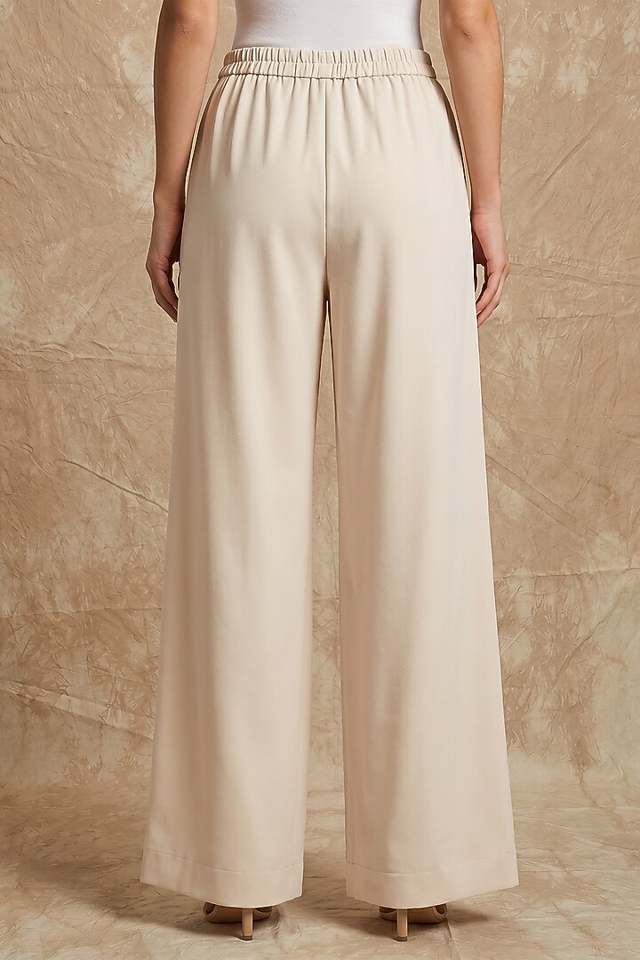 Marshmallow-Colored Silk Twill Wide-Leg Pants by NO GREY AREA at Pernia's Pop Up Shop