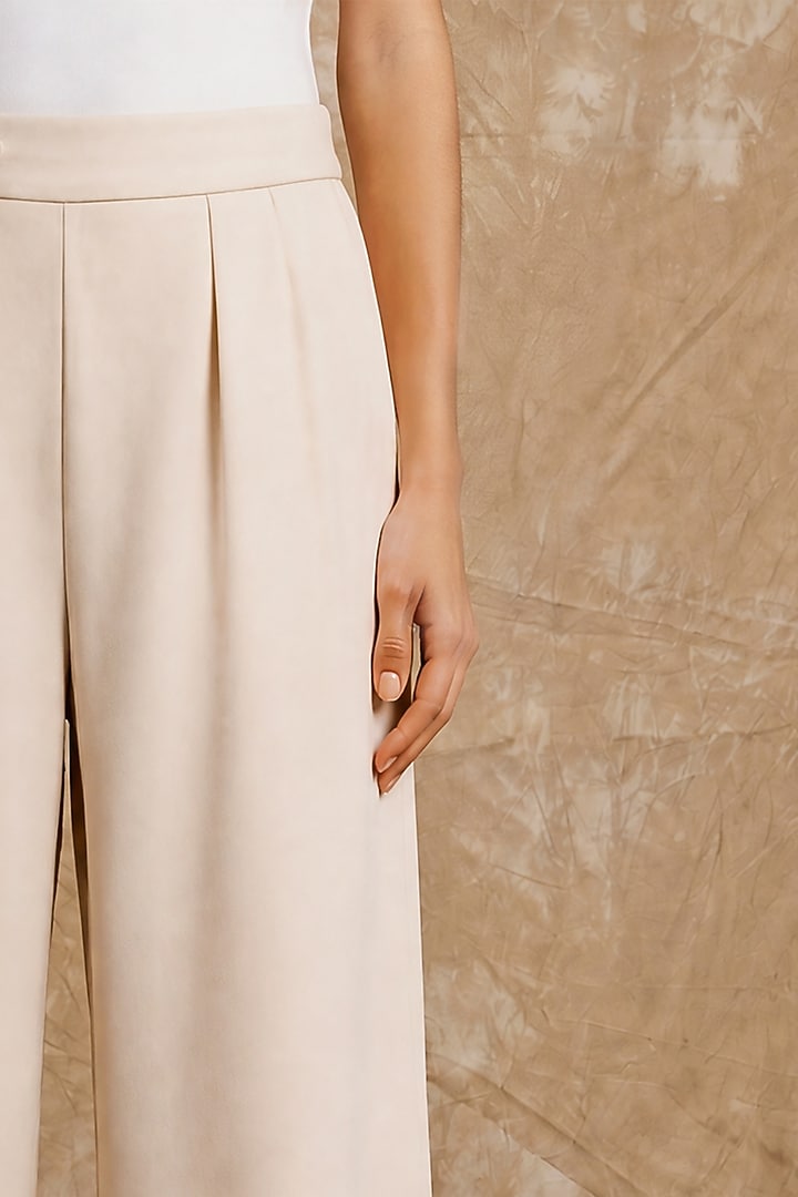 Marshmallow-Colored Silk Twill Wide-Leg Pants by NO GREY AREA at Pernia's Pop Up Shop