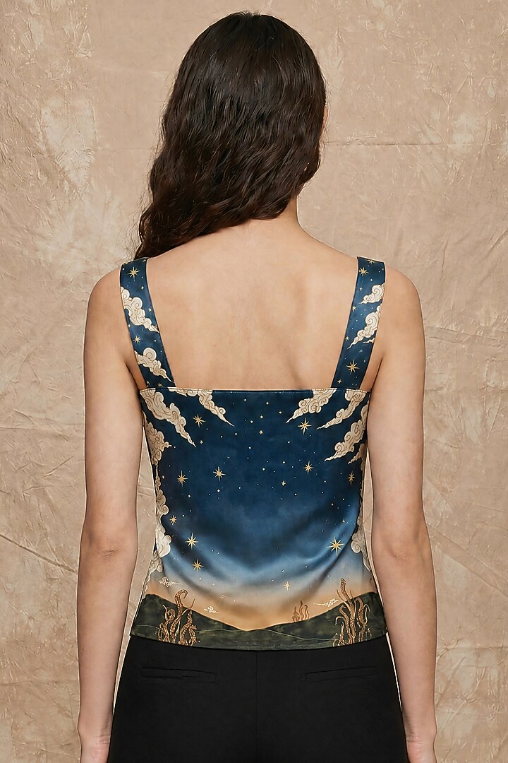 Midnight Blue Modal Tree Of Life Printed Cowl Draped Top by NO GREY AREA at Pernia's Pop Up Shop