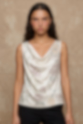 Marshmallow-Colored Modal Tree Of Life Printed Cowl Draped Top by NO GREY AREA at Pernia's Pop Up Shop
