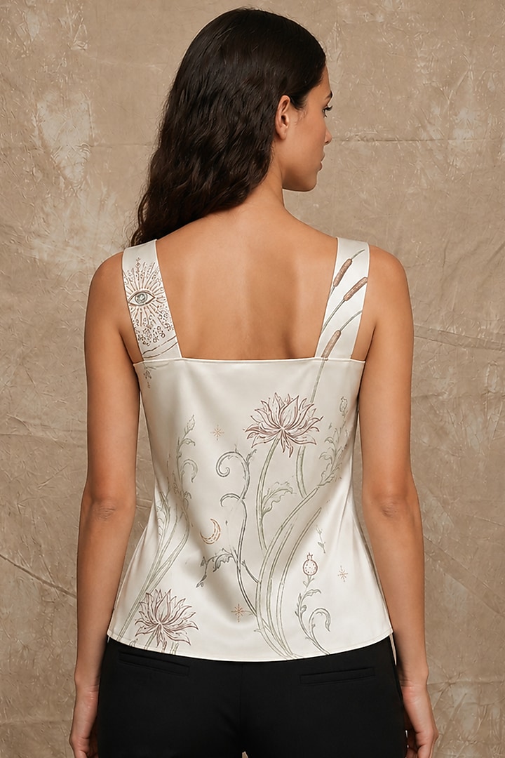 Marshmallow-Colored Modal Tree Of Life Printed Cowl Draped Top by NO GREY AREA at Pernia's Pop Up Shop