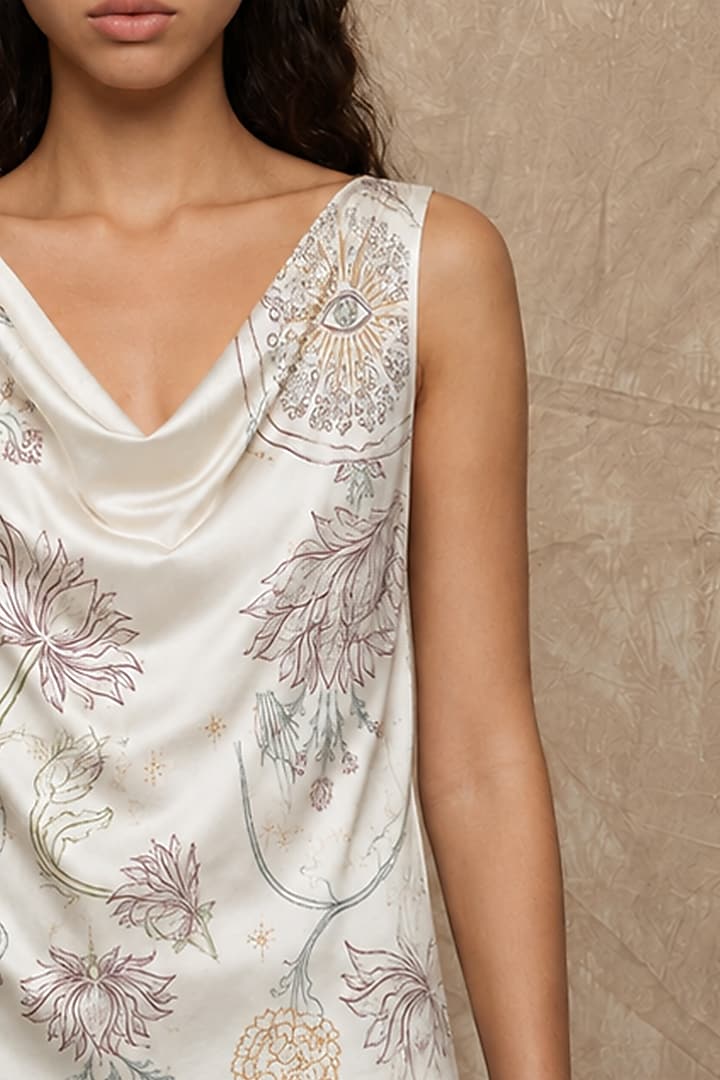 Marshmallow-Colored Modal Tree Of Life Printed Cowl Draped Top by NO GREY AREA at Pernia's Pop Up Shop