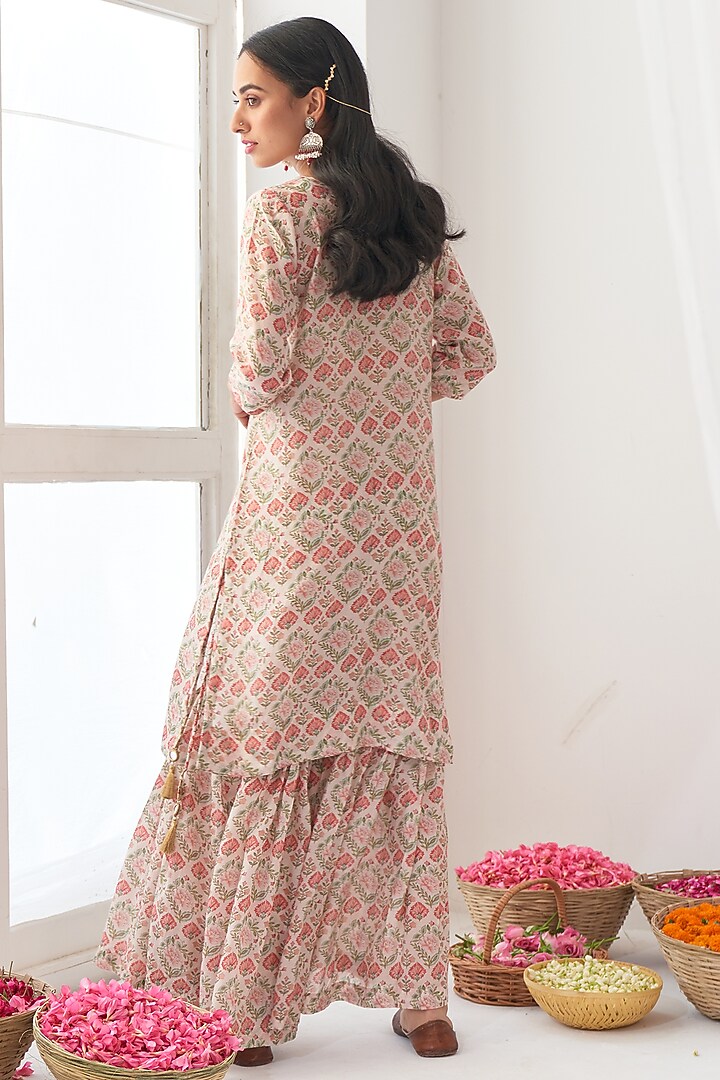 Beige Printed Sharara Set by Negra Elegante at Pernia's Pop Up Shop
