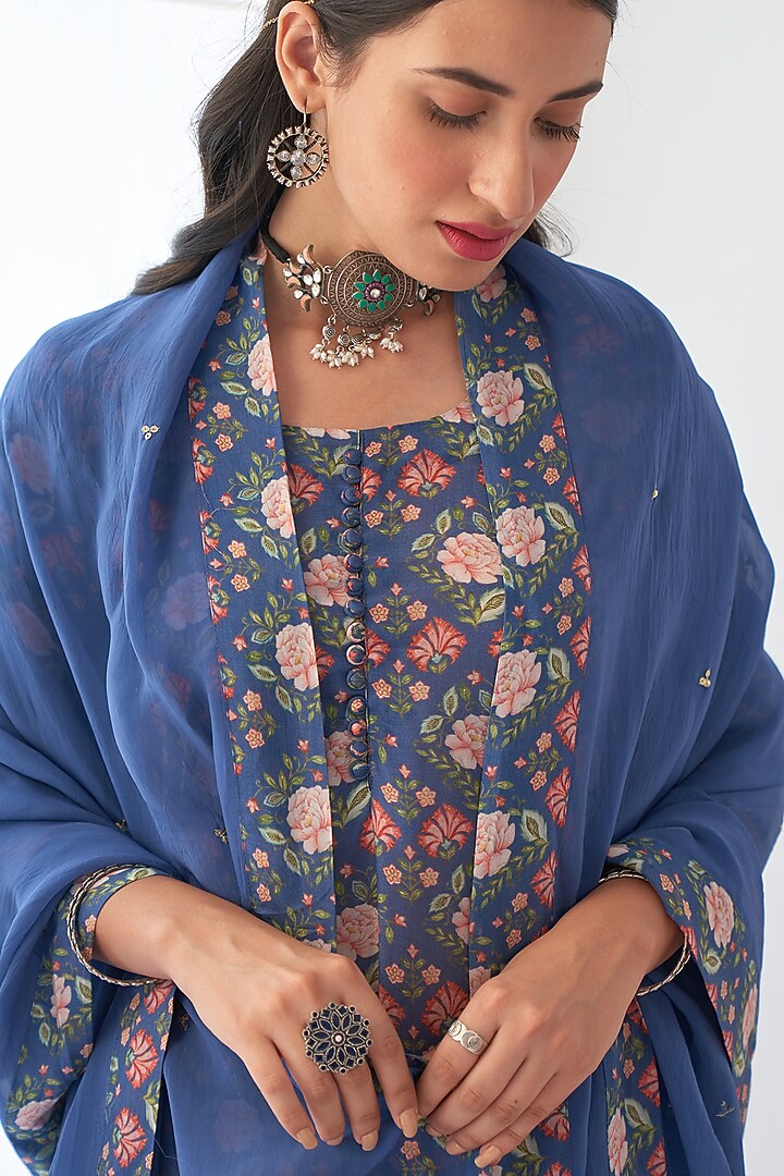Cobalt Blue Printed Sharara Set by Negra Elegante at Pernia's Pop Up Shop