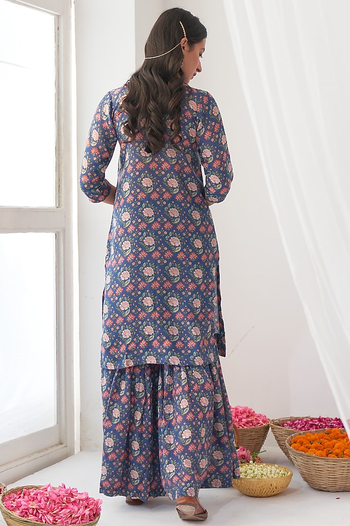 Cobalt Blue Digital Printed Sharara Set by Negra Elegante at Pernia's Pop Up Shop