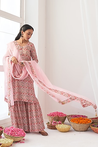 Blush Pink Printed Sharara Set by Negra Elegante