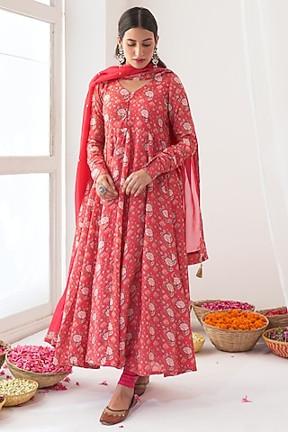 Fuchsia Printed Kalidar Anarkali Set by Negra Elegante