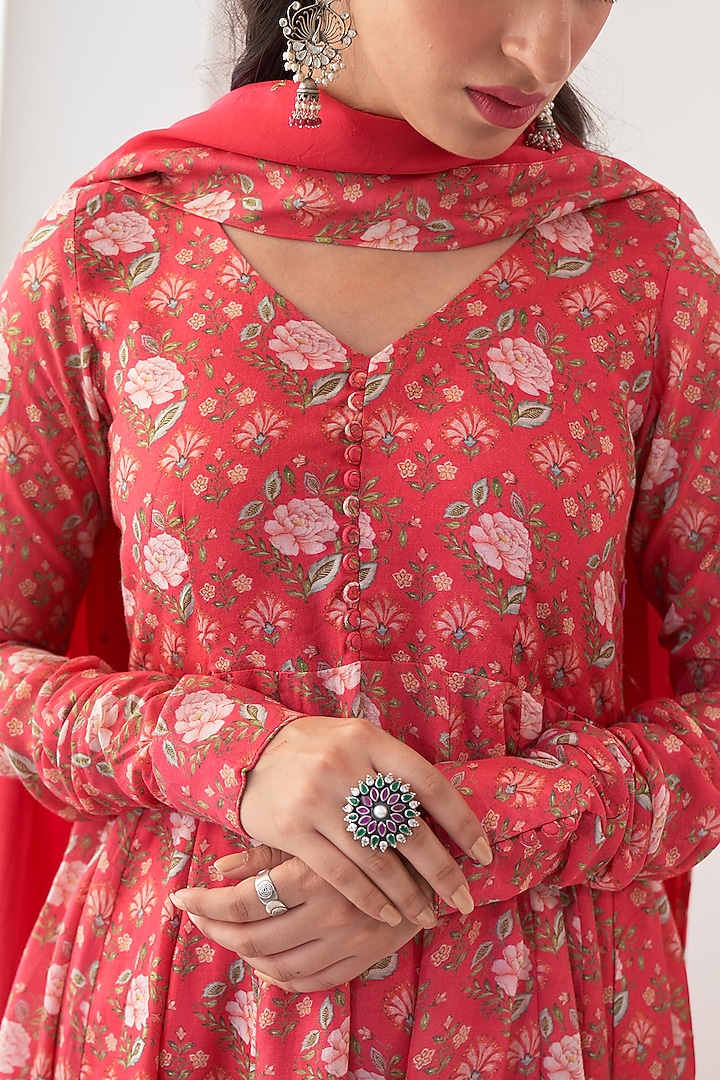 Fuchsia Printed Kalidar Anarkali Set by Negra Elegante at Pernia's Pop Up Shop