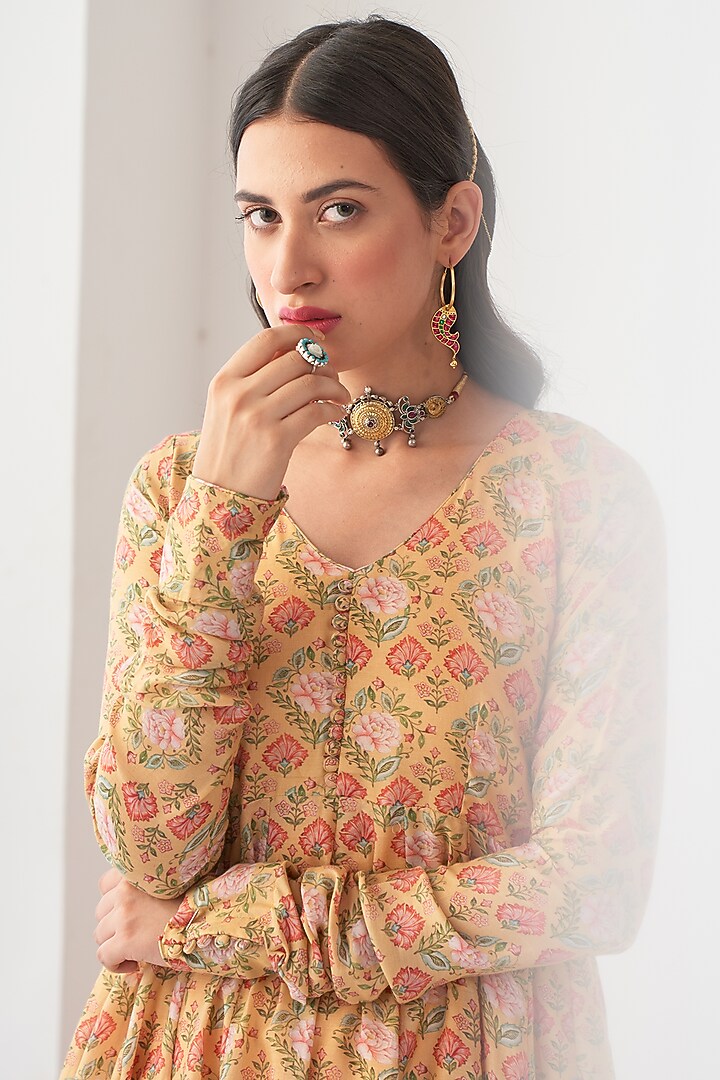 Dandelion Yellow Digital Printed Kalidar Anarkali Set by Negra Elegante at Pernia's Pop Up Shop