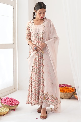 Ivory Hand Embroidered Anarkali Set by Negra Elegante