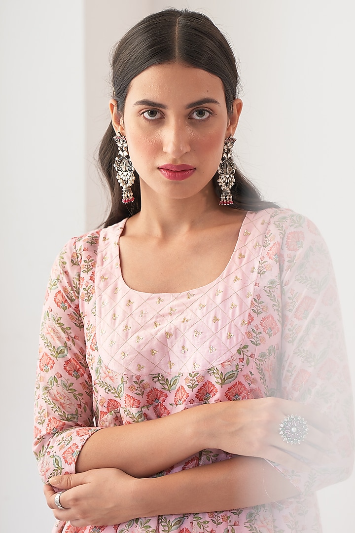 Powder Pink Embroidered Anarkali Set by Negra Elegante at Pernia's Pop Up Shop
