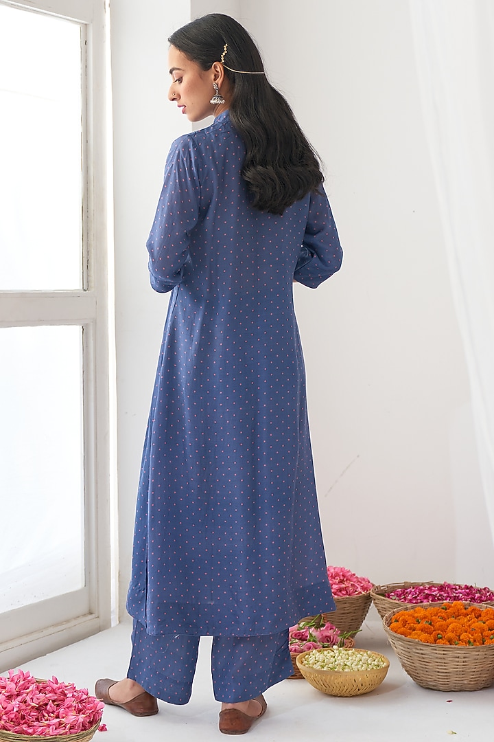 Cobalt Blue Printed A-Line Kurta Set by Negra Elegante at Pernia's Pop Up Shop