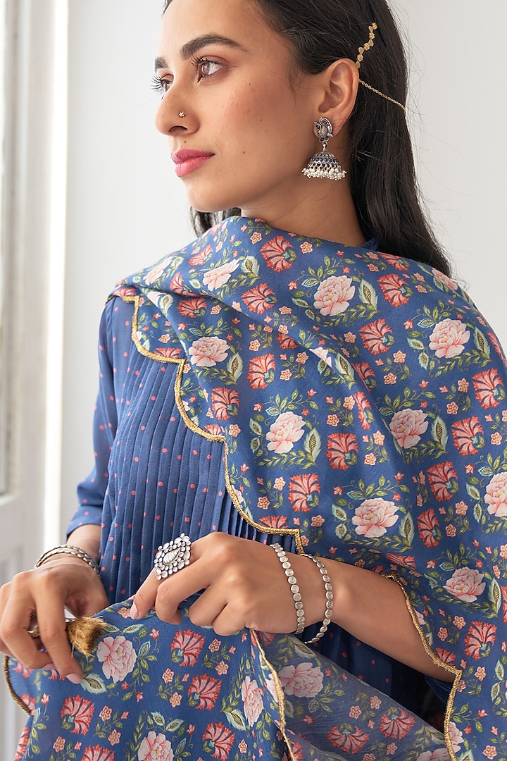 Cobalt Blue Printed A-Line Kurta Set by Negra Elegante at Pernia's Pop Up Shop