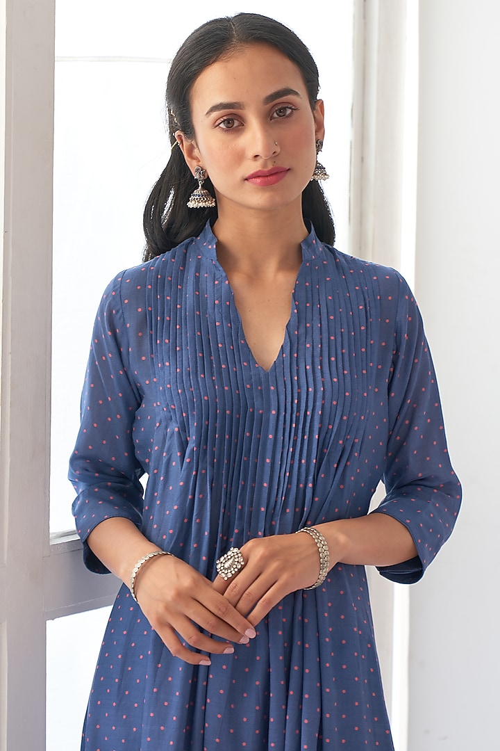 Cobalt Blue Cotton Silk A-Line Kurta Set by Negra Elegante at Pernia's Pop Up Shop
