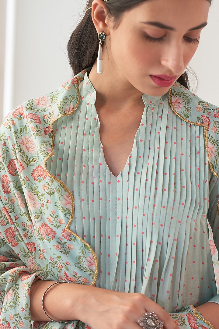 Aqua Cotton Silk A-Line Kurta Set by Negra Elegante at Pernia's Pop Up Shop
