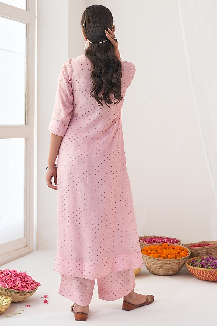 Powder Pink Cotton Silk A-Line Kurta Set by Negra Elegante at Pernia's Pop Up Shop