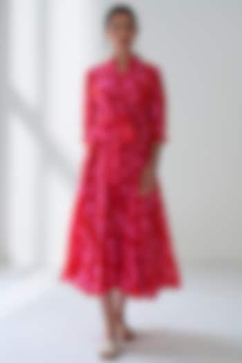 Hot Pink Printed Flared Dress by Negra Elegante