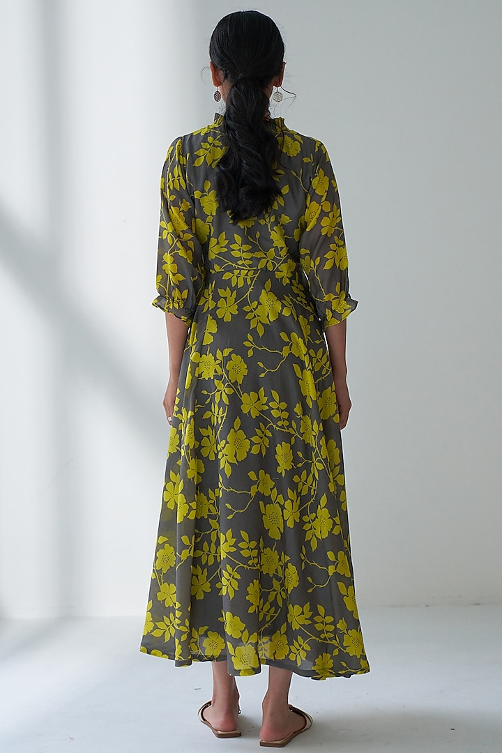 Grey Printed Flared Summer Dress by Negra Elegante at Pernia's Pop Up Shop